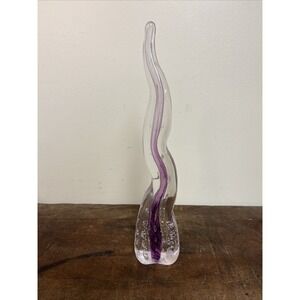 Clear Purple Stripe Art Glass Piece Smooth Bottom 11.2" Swirl Tall Hand Blown
